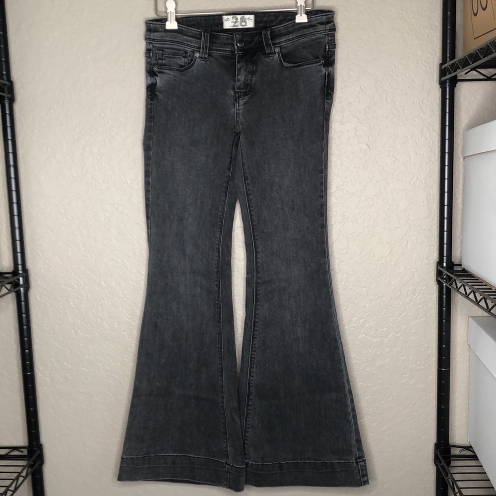 We the free flare black wash stretch jeans